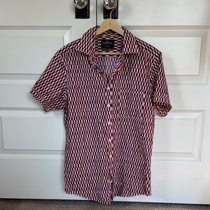 Rodd & Gunn Short-Sleeve Geometric Button-Down Shirt - Maroon & Light Pink
